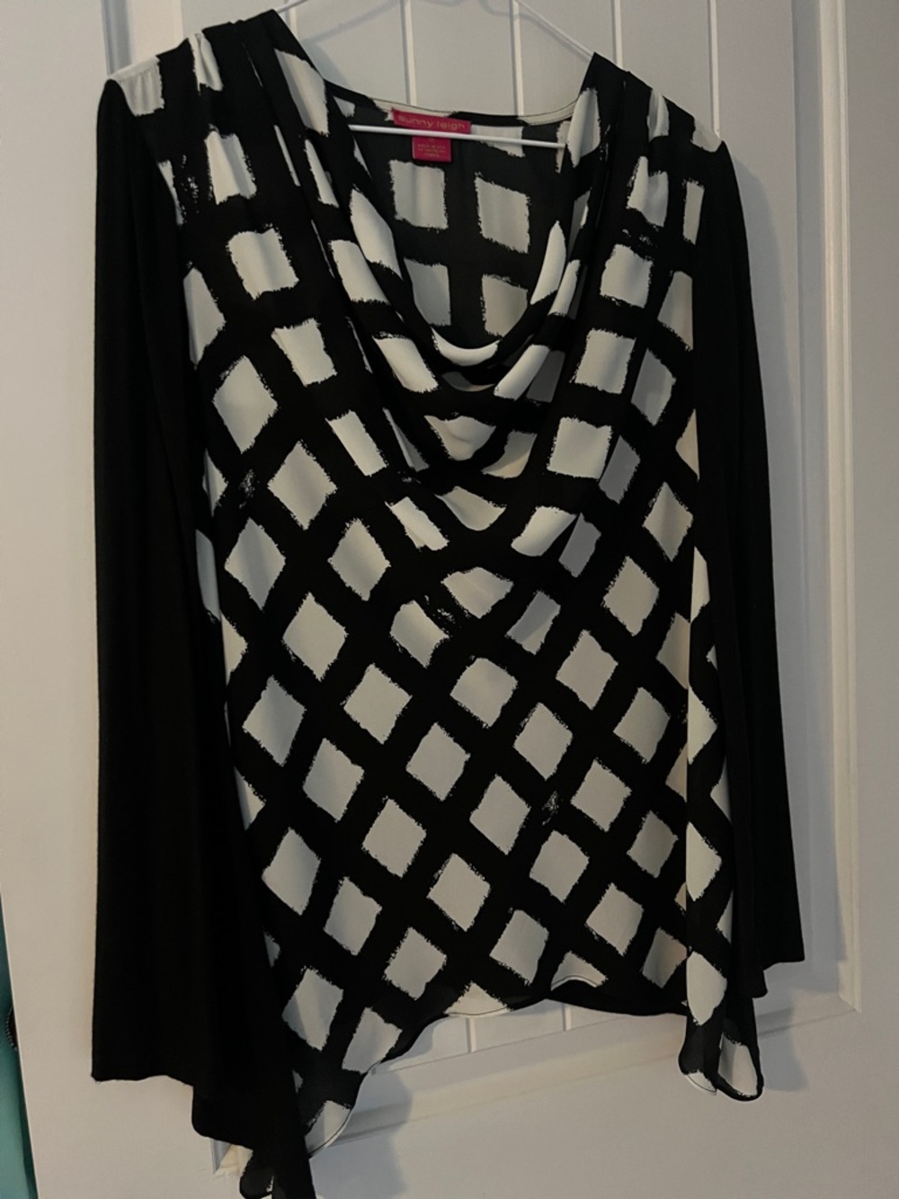 Sunny Leigh Black and White Printed Cowl Neck Top